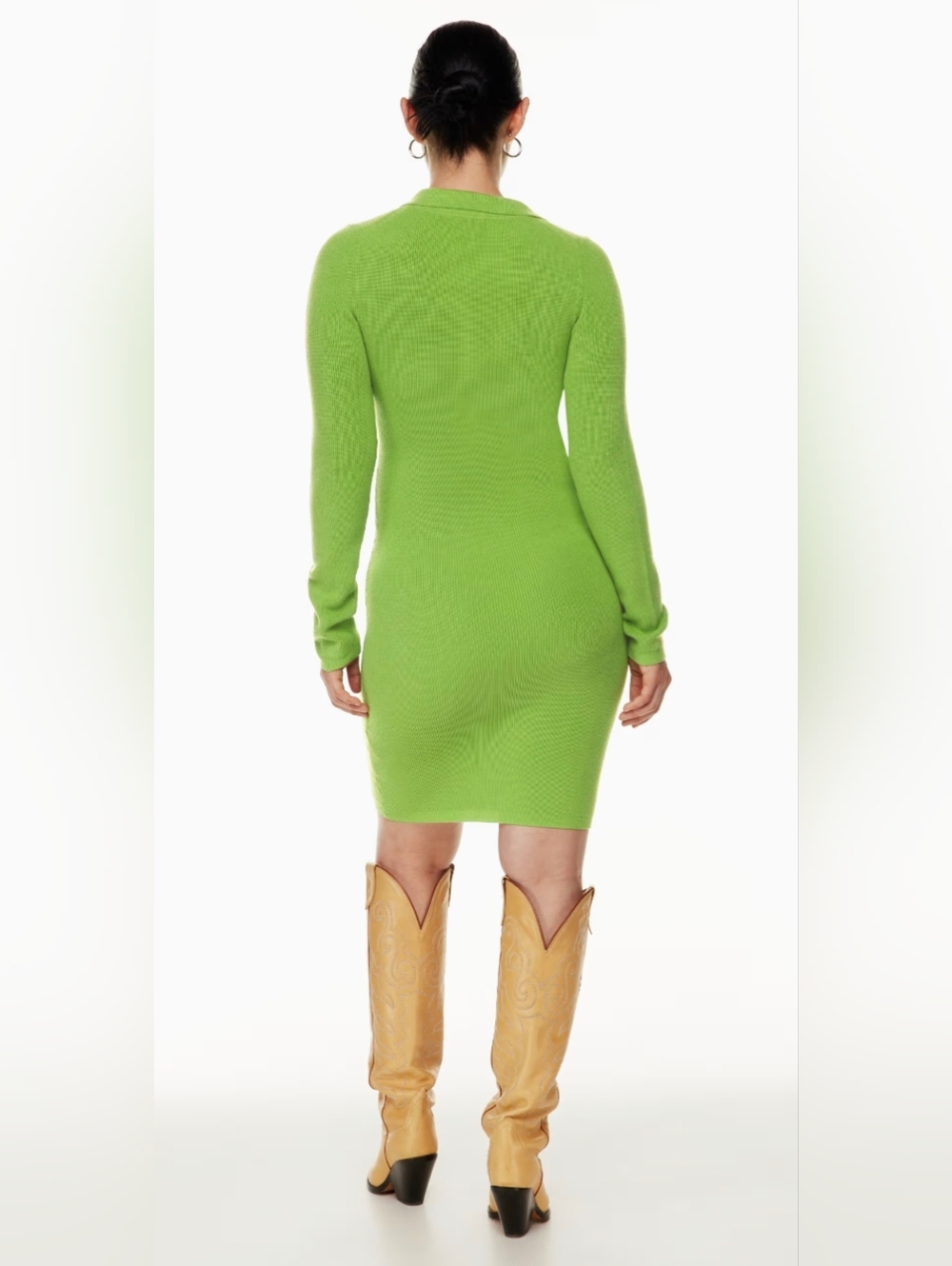 Wilfred Cove Dress Ribbed Button Front Knit Green Aritzia Bodycon - Picture 2 of 8